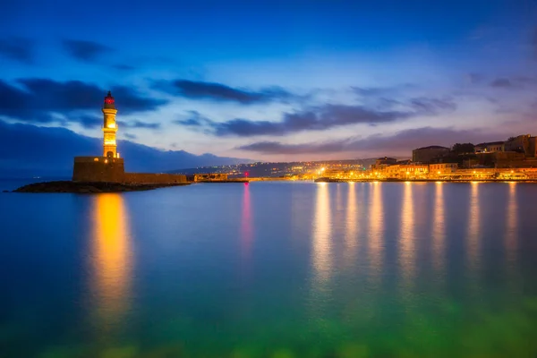 Faro Dell Antico Porto Veneziano Chania Creta Grecia — Foto Stock