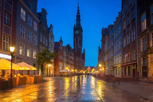 Longo Mercado Antiga Prefeitura Gdansk Entardecer Polônia — Fotografia de Stock