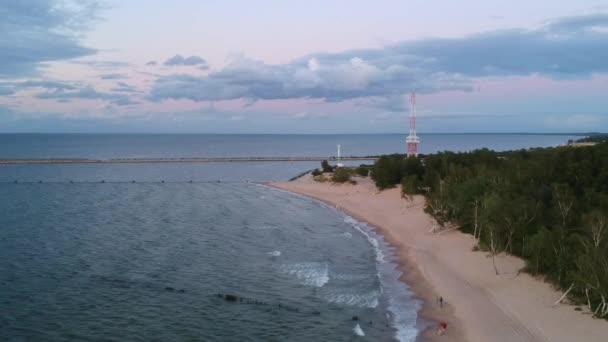 Чудовий Захід Сонця Над Пляжем Балтійському Морі Гданську Польща — стокове відео