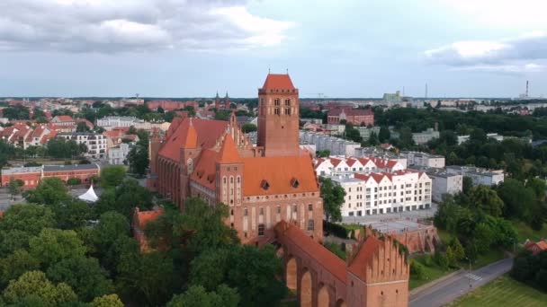 Slottet Kwidzyn Och Katedralen Vid Solnedgången Polen — Stockvideo