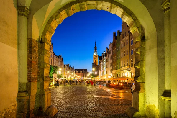 Kilátás Zöld Kaputól Long Street Gdanskban Éjszaka Lengyelország — Stock Fotó