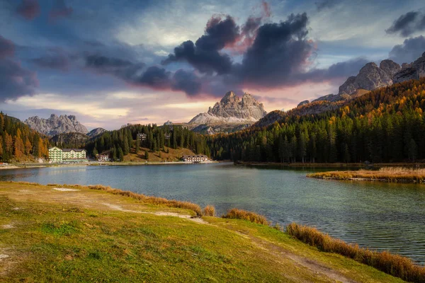 Lago Misurina Gölü Ndeki Tre Cime Lavaredo Dağları Dolomitler Güney — Stok fotoğraf