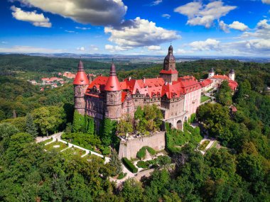 Walbrzych, Poland - September 8, 2020: Aerial landscape with the Ksiaz Castle in Lower Silesia, Poland. clipart