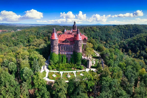 Walbrzych Polonia Settembre 2020 Paesaggio Aereo Con Castello Ksiaz Bassa — Foto Stock
