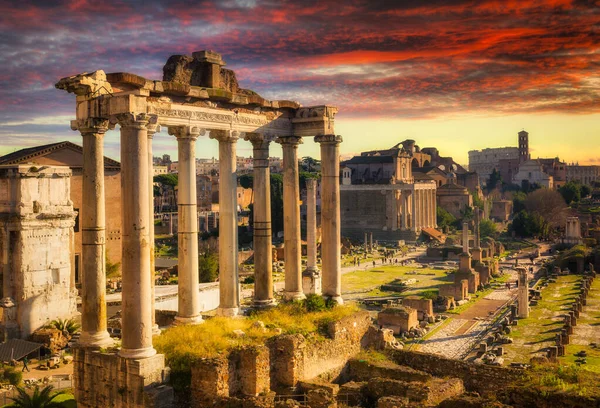 Amazing Ruins Roman Forum Sunset Rome Italy — Stock Photo, Image