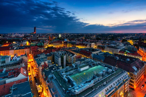 Niesamowita Panorama Wrocławia Nocy Polska — Zdjęcie stockowe