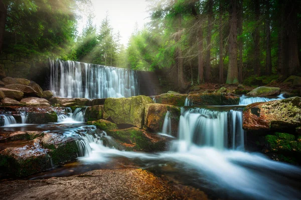 Beau Paysage Cascade Sauvage Sur Rivière Lomnica Karpacz Pologne — Photo