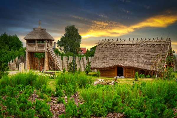 Coucher Soleil Magnifique Sur Colonie Trade Factory Pruszcz Gdanski Pologne — Photo