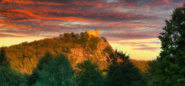 Ruins Chojnik Castle Karkonosze Mountains Sunset Poland — Stock Photo, Image