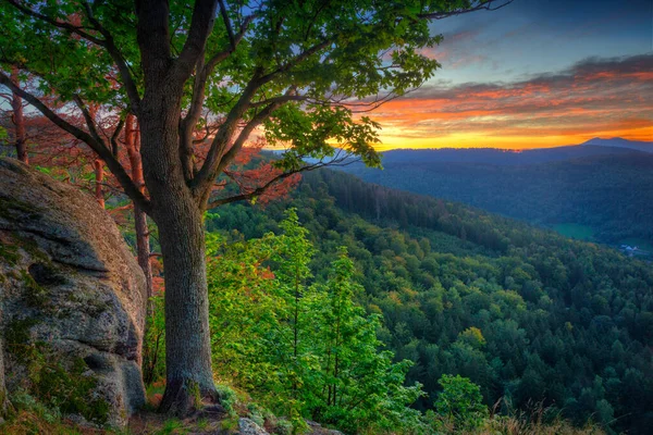 Belo Pôr Sol Sobre Montanhas Karkonosze Polônia — Fotografia de Stock
