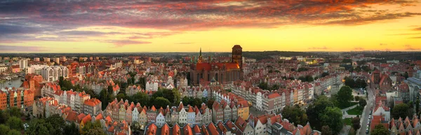 Aerial View Old Town Gdansk Amazing Architecture Sunset Poland — Stock Photo, Image