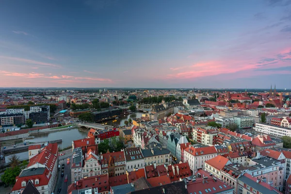 Krajobraz Miasta Wrocławia Zachodzie Słońca Polska — Zdjęcie stockowe