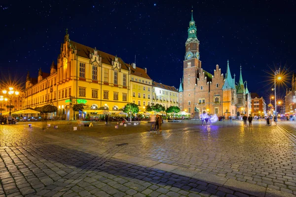 Vratislav Polsko Září 2020 Krásná Architektura Staroměstského Náměstí Vratislavi Noci — Stock fotografie