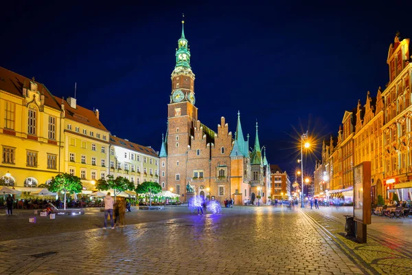 Vratislav Polsko Září 2020 Krásná Architektura Staroměstského Náměstí Vratislavi Noci — Stock fotografie