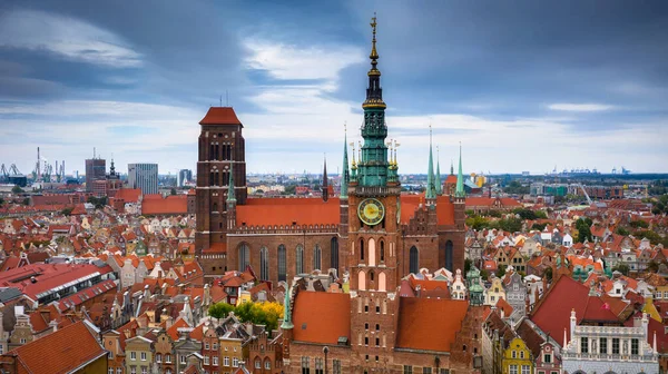 Vista Aérea Cidade Velha Gdansk Com Arquitetura Incrível Polônia — Fotografia de Stock