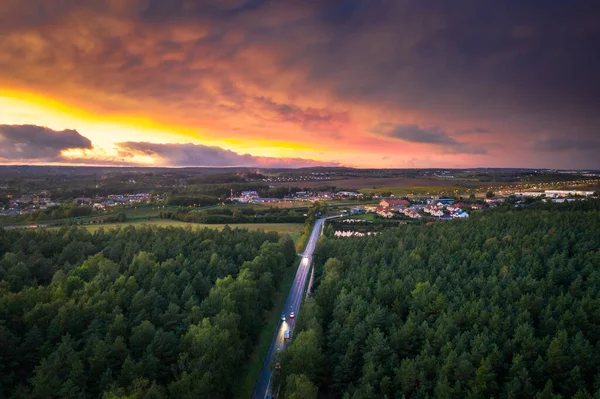 Coucher Soleil Pluvieux Derrière Ceinture Tricity Pologne — Photo