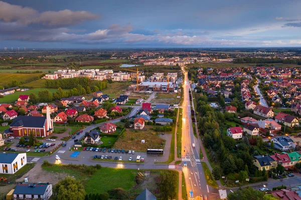 Paysage Aérien Village Rotmanka Crépuscule Pologne — Photo
