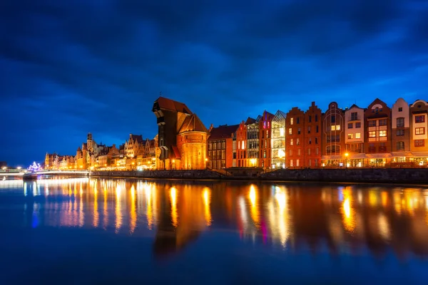 Porto Guindaste Histórico Sobre Rio Motlawa Gdansk Entardecer Polônia — Fotografia de Stock