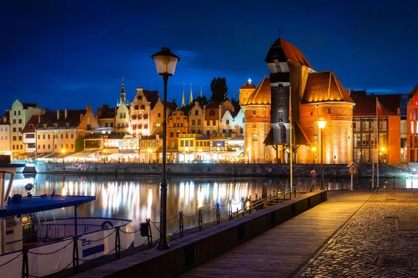 Historical Port Crane Motlawa River Gdansk Dusk Poland — Stok Foto