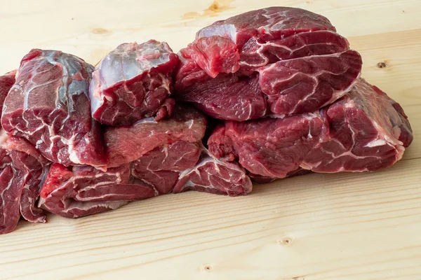 Raw Breef Meat Wooden Table — Stock Photo, Image