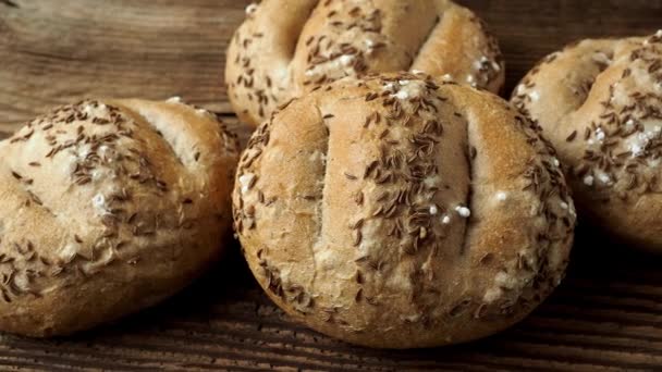 Bread Rolls Sprinkled Salt Caraway — Stock Video