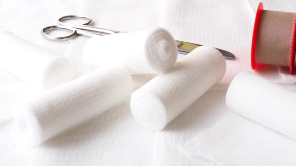 Medical Bandages Scissors Sticking Plaster Medical Equipment — Stock Video