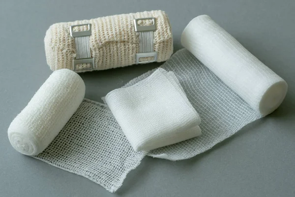 Medical Bandages Gray Background Medical Equipment — Stock Photo, Image