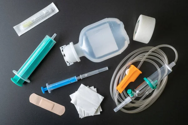 Medical Syringe and infusion set. Health care. Medical environment.