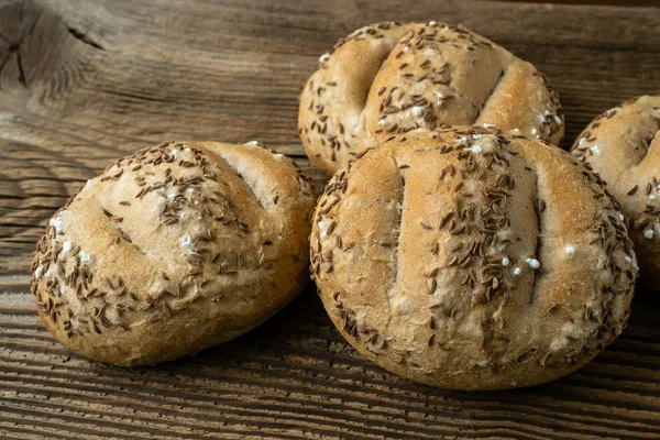 Bread Rolls Sprinkled Salt Caraway Bakery Assortment Bread — Stock Photo, Image