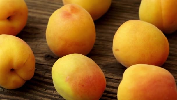 Ripe Apricots Wooden Background Resolution — Stock Video