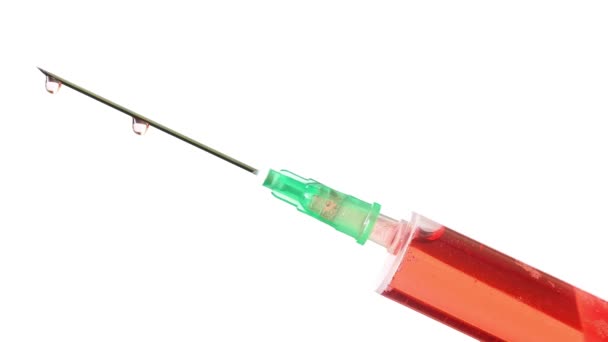 Plastic Medical Syringe Needle Drops Medical Injection Concept Medical Equipment — Stock Video