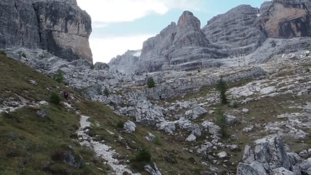 Male Mountain Climber Dolomites Mountains Italy Travel Adventure Concept — Stock Video