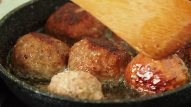 Galettes Viande Hachée Frites Dans Une Poêle Acier Inoxydable Avec — Video