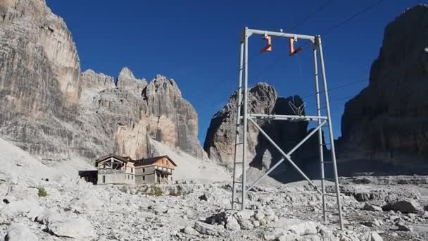 Mountain Landscape Alpine Hut Angelo Alimonta Dolomites Alps Italy — Stock Video