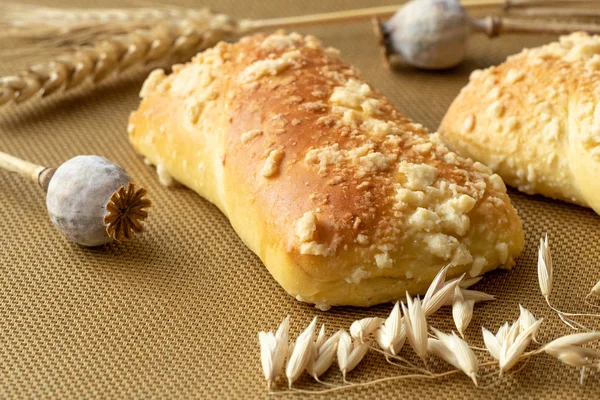 Pastelaria Fresca Com Queijo Cottage Pães Feitos Mão Comida Estilo — Fotografia de Stock