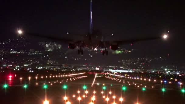 Big plane landing at dusk — Stock Video