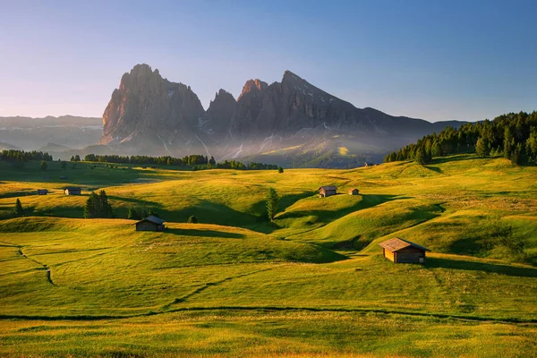 Lever de soleil d'été sur l'Alpe di Siusi, Dolomites, Italie — Photo