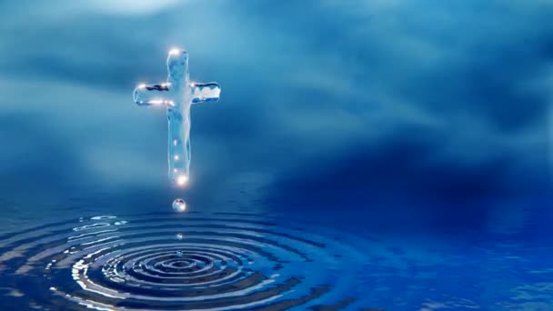 Hıristiyan Kutsal su cross, mucize kavramı, ağır çekim, 3d render mavi arka plan