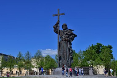 Moscow, Rusya Federasyonu - 12 Mayıs. Prens Vladimir Borovitskaya Meydanı'nda 2018 anıt.