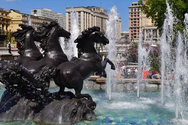 Moscow Russia May 2018 Four Seasons Year Fountain Manege Square — Stock Photo, Image