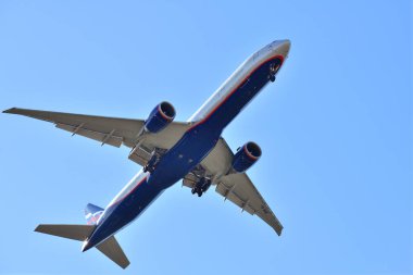 Sheremetyevo, Rusya Federasyonu - Mayıs 09. 2018. Aeroflot havayolu şirketi Boeing 777