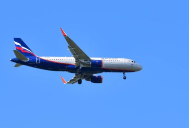 Sheremetyevo, Rusya - Mayıs 09. 2018. Airbus Aeroflot 'un 320 nolu uçağı.