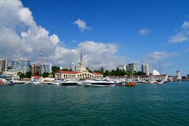 Sochi, Rusya Federasyonu - 2 Haziran. 2018. denizden seaport binasına görüntüleyin