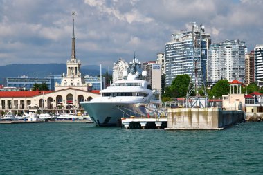 Sochi, Rusya Federasyonu - 2 Haziran. 2018. deniz terminal merkeze denizden görüntüleyin
