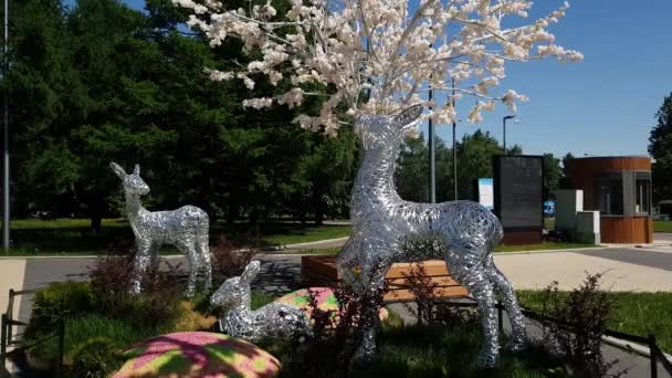 Moscú, Rusia - 22 de mayo. 2018. Las estatuillas de animales son una composición artística en Park Sadovniki — Vídeos de Stock