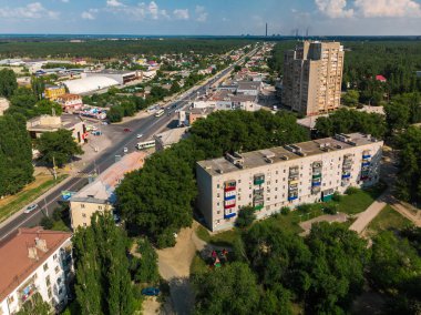 Lipetsk, Rusya Federasyonu - 5 Ağustos. 2018. Levoberezhny ilçe ve Zoya Kosmodemyanskaya sokak görünümü