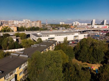 Moskova, Rusya - 20 Eylül. 2018. yukarıdan Zelenograd Panfilov caddede görüntülemek için