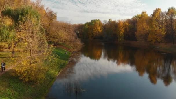 Moscow, Russia - October 14. 2018. Flight over Izmaylovo Park and pond — Stock Video