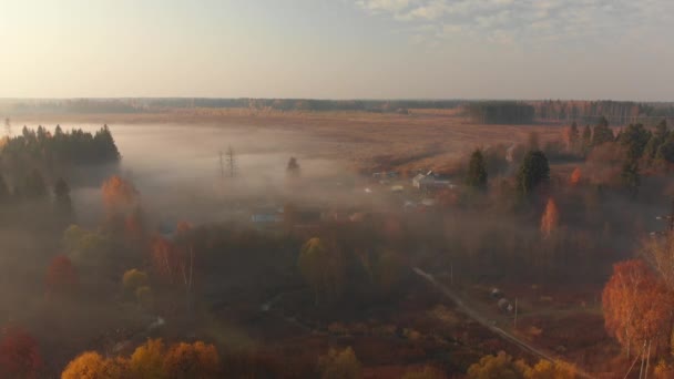 Політ раннього туманне ранок за містом в Росії — стокове відео