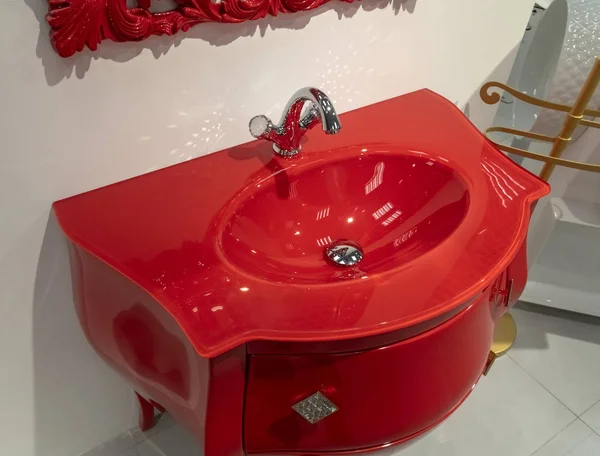 Fragment Bathroom Red Furniture — Stock Photo, Image